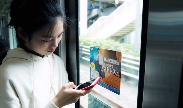 Girl reading lyrics on phone